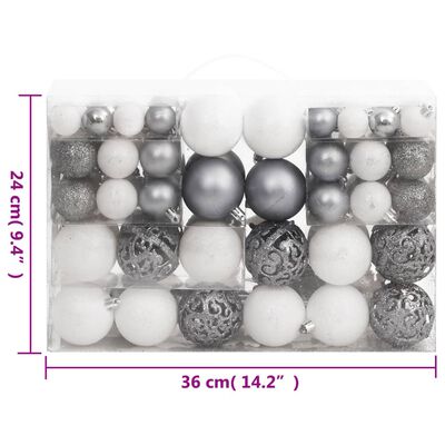 vidaXL Комплект коледни топки от 111 части, бяло и сиво, полистирен