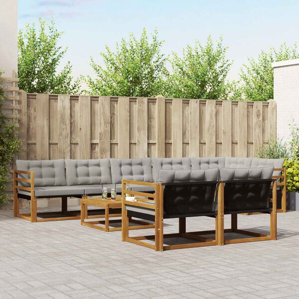 vidaXL Комплект дивани за открито 9 pcs Естествено и светло сиво