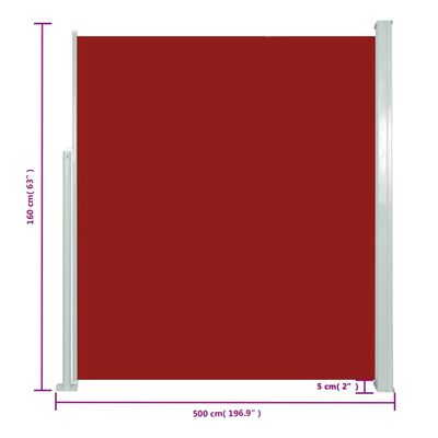 vidaXL Прибираща се странична тента, 160х500 см, червена