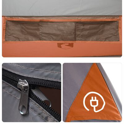 vidaXL Къмпинг палатка за 7 души, сиво и оранжево, водоустойчива