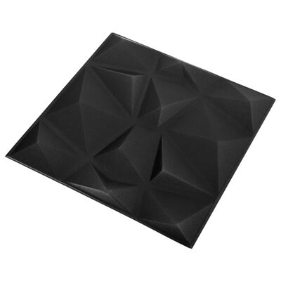 vidaXL 3D стенни панели, 24 бр, 50x50 см, диамантено черно, 6 м²