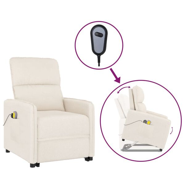 vidaXL Изправящ масажен стол, бежов, микрофибърна тъкан