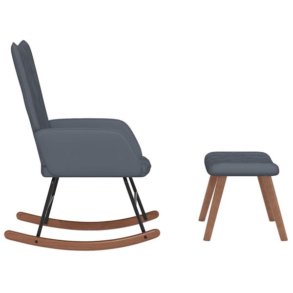 vidaXL Люлеещ стол с табуретка, тъмносив, кадифе