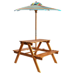 vidaXL Детска маса за пикник с чадър, 79x90x60 см, акация масив