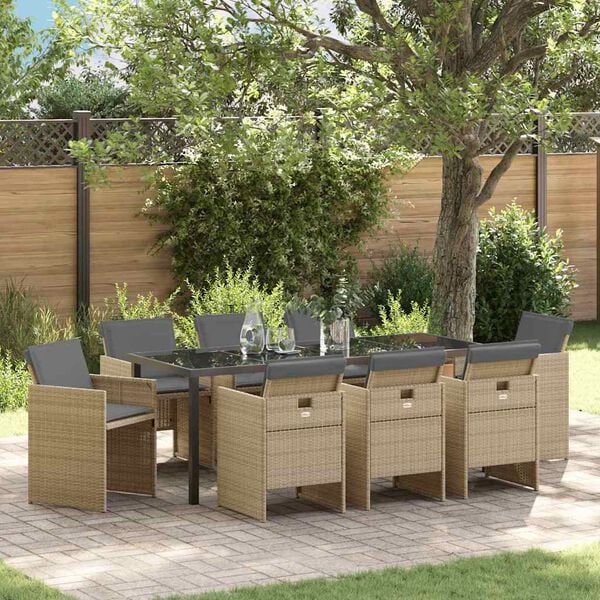 vidaXL Комплект за хранене в градината 9 pcs Бежово полиратан