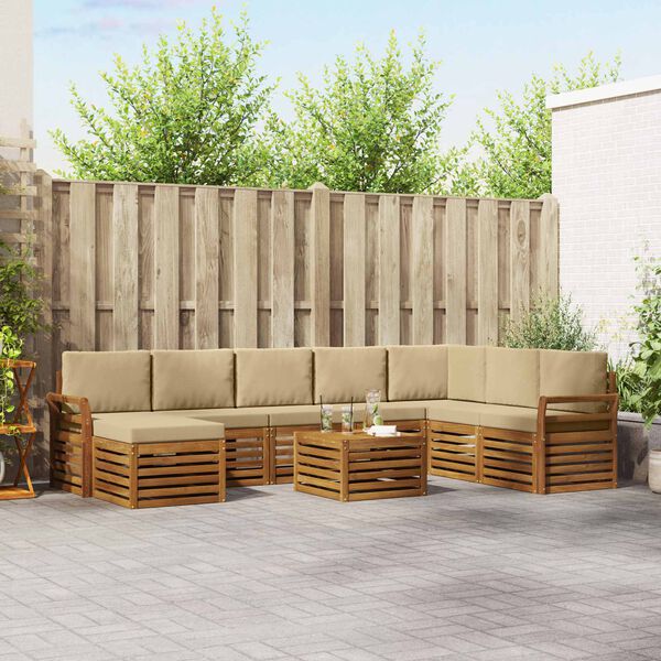 vidaXL Комплект секционен диван с възглавница 9 pcs Натурален и Бежов