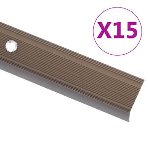 vidaXL Ръбове за стъпала, Г-образни, 15 бр, алуминий, 90 см, кафяви