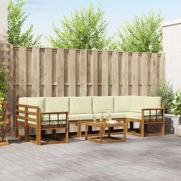 vidaXL Комплект дивани за открито 8 pcs Натурален и Крема