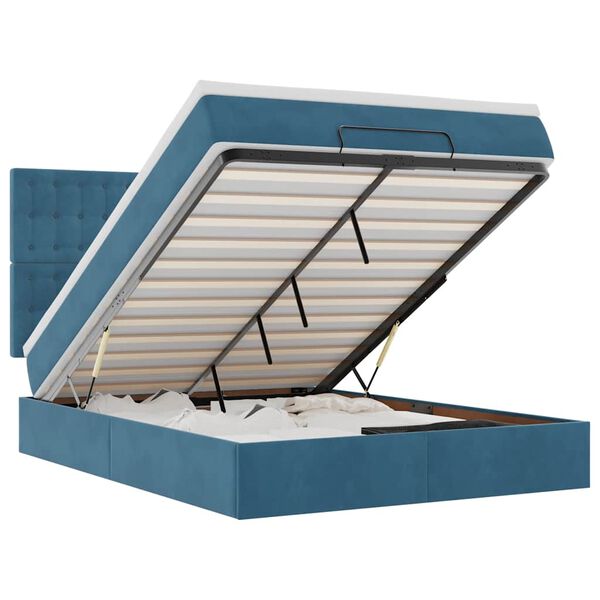 vidaXL Османска легло с матраци и LED, тъмносиньо, 140x200 см, кадифе