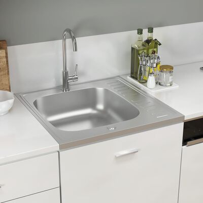 vidaXL Кухненска мивка с отцедник, сребристо, 600x600x155 мм, инокс