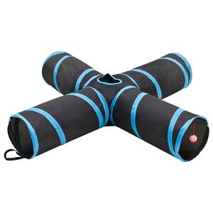 vidaXL Тунел за котки, 4-посочен, черно-син, 132 см, полиестер