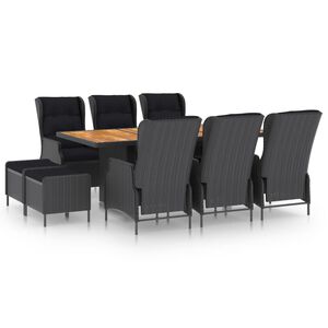 vidaXL Градински комплект с възглавници, 9 части, полиратан, тъмносив