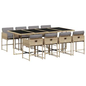 vidaXL Градински комплект с възглавници 9 части бежов микс полиратан