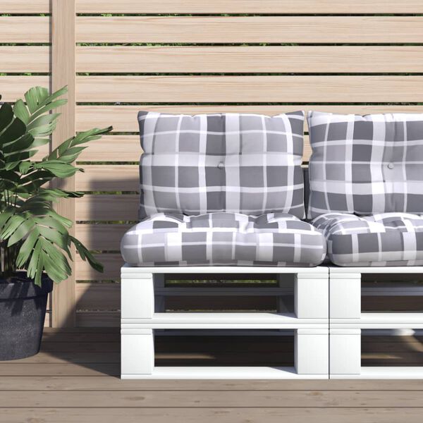 vidaXL Палетни възглавници, 2 бр, сиво каре, текстил