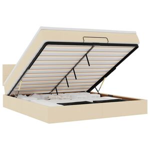 vidaXL Османска легло с матрак и LED, кремаво, 160x200 см, плат