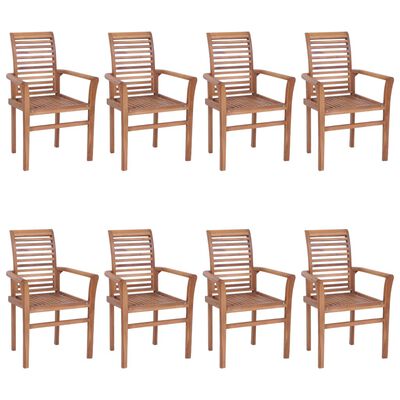 vidaXL Трапезни столове, 8 бр, с червени възглавници, тик масив