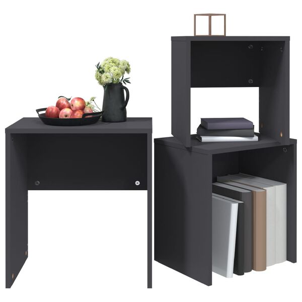 vidaXL Стифиращи масички за кафе, 3 бр, сиви, инженерно дърво