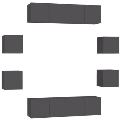 vidaXL Комплект ТВ шкафове от 8 части, сив, ПДЧ