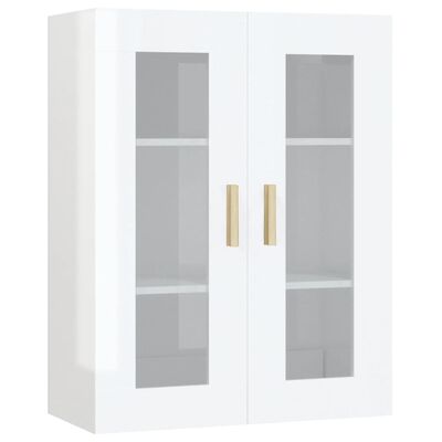 vidaXL Окачен стенен шкаф, бял гланц, 69,5x34x90 см
