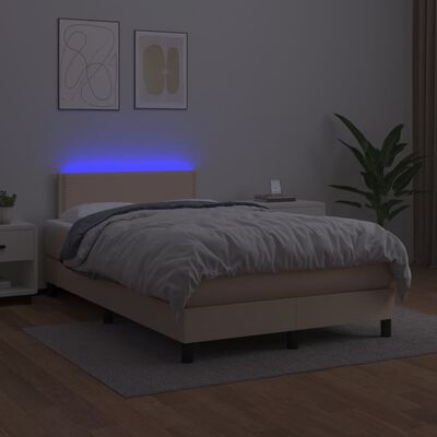 vidaXL Боксспринг легло с матрак LED капучино 120x190 см еко кожа
