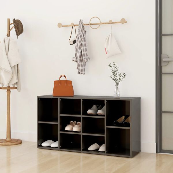 vidaXL Пейка за обувки, сив гланц, 103x30x55 см, ПДЧ