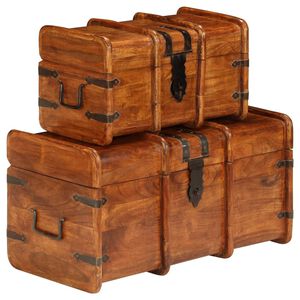vidaXL Комплект от 2 сандъка за съкровища акация масив с финиш мед