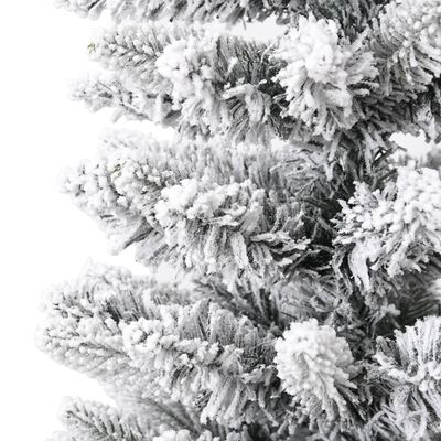 vidaXL Изкуствена тънка коледна елха с флокиран сняг, 120 см, PVC и PE