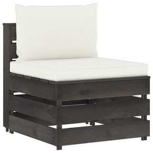 vidaXL Секционен среден диван с възглавници, сиво импрегнирано дърво