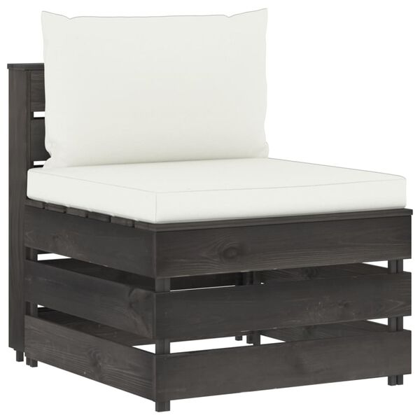 vidaXL Секционен среден диван с възглавници, сиво импрегнирано дърво