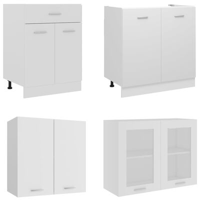 vidaXL Комплект кухненски шкафове от 4 части, бял, ПДЧ