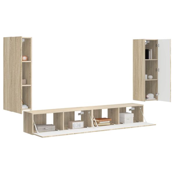 vidaXL Комплект за стена на телевизор 4 pcs Сонома дъб Инженерно дърво