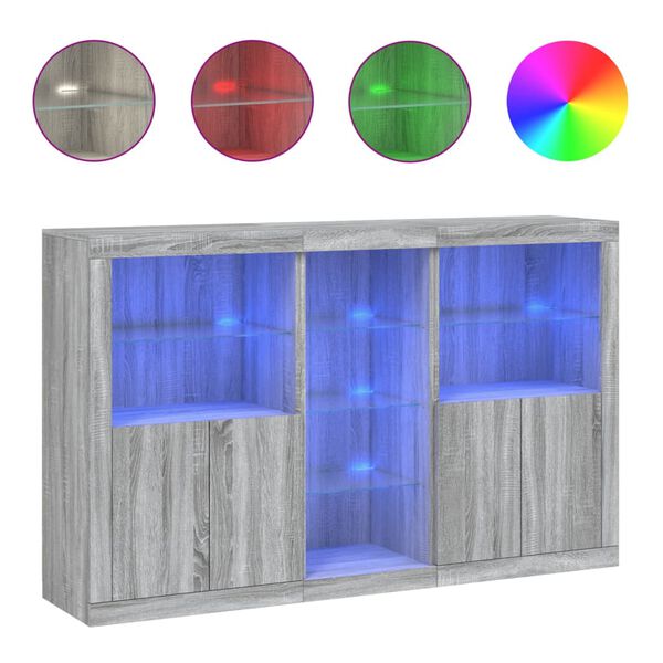 vidaXL Сайдборд с LED светлини, сив сонома, 162x37x100 см