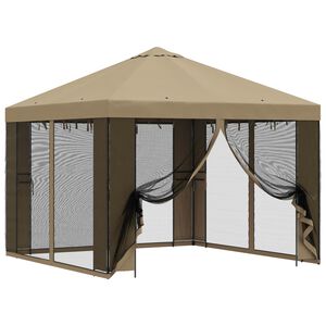 vidaXL Градинска беседка със стени 3 x 3 m Бежово Полиестер и стомана