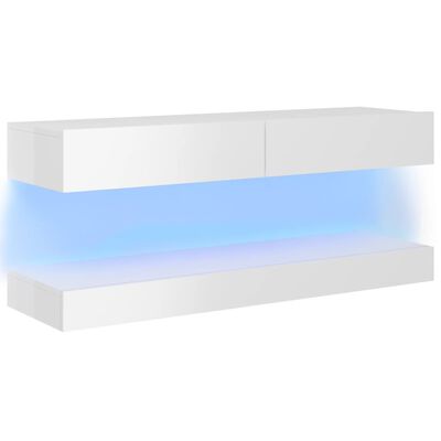 vidaXL ТВ шкаф с LED осветление, бял гланц, 120x35 см
