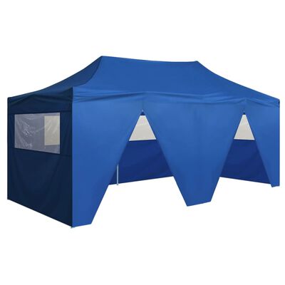 vidaXL Сгъваема парти шатра с 4 странични стени 3х6 м стомана синя