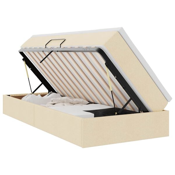 vidaXL Легло с място за съхранение и матрак Крем 90 x 190 cm Полиестер