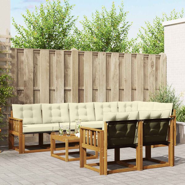 vidaXL Комплект дивани за открито 9 pcs Натурален и Крема