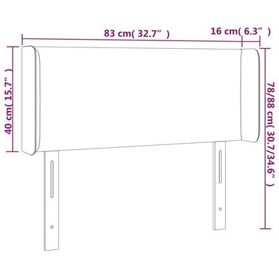 vidaXL LED горна табла за легло, розова, 83x16x78/88 см, кадифе