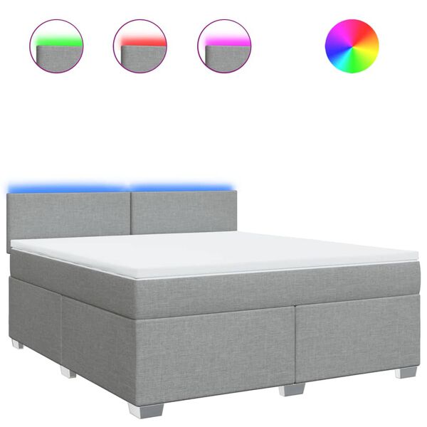 vidaXL Боксспринг легло с матрак, светлосиво, 180x200 см, плат