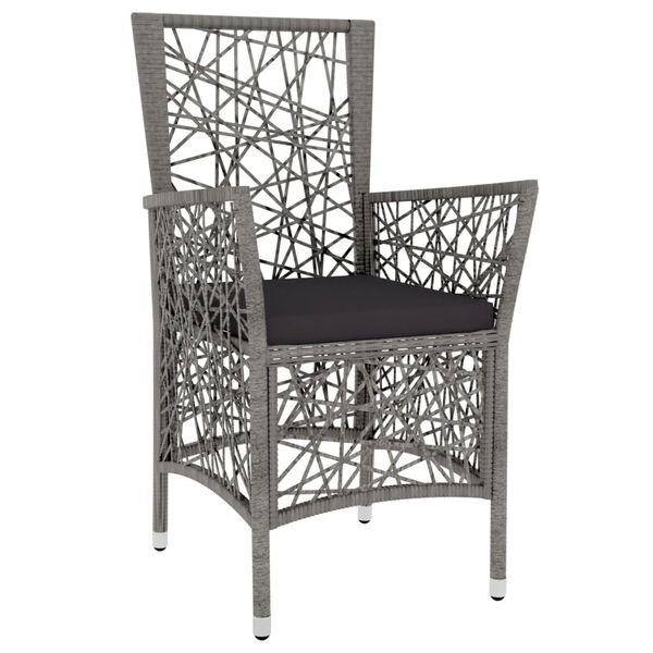 vidaXL Градински трапезен комплект, 3 части, полиратан, сив