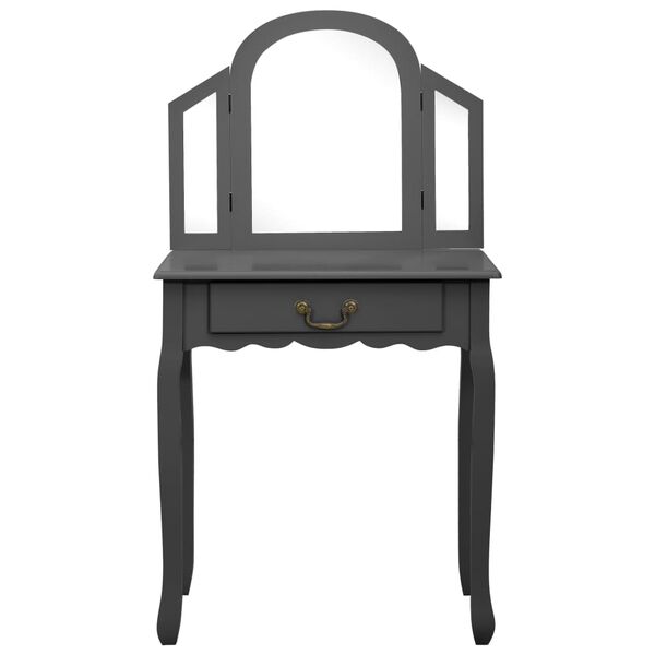 vidaXL Тоалетка с табуретка, сива, 65x36x128 см, пауловния, МДФ