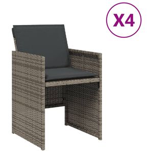 vidaXL Градински столове с възглавници, 4 бр, сиви, полиратан