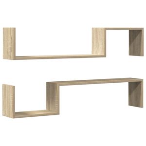 vidaXL Стенни рафтове, 2 бр, дъб сонома, 100x15x20 см, инженерно дърво