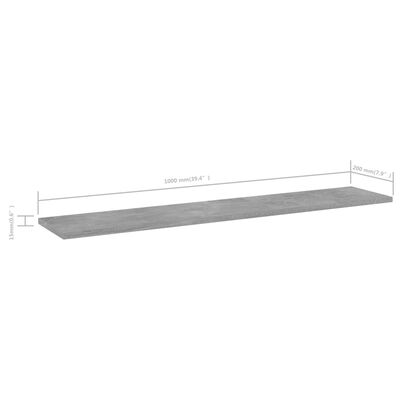 vidaXL Рафтове за етажерка, 8 бр, бетонно сиви, 100x20x1,5 см, ПДЧ