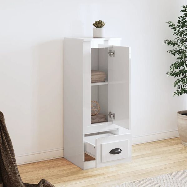 vidaXL Висок шкаф, бял гланц, 36x35,5x103,5 cm, инженерно дърво