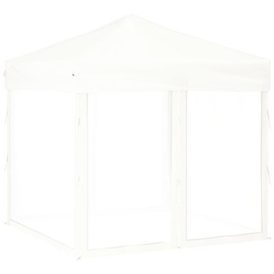 vidaXL Сгъваема парти палатка със странични стени, бяла, 2x2 м