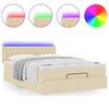 vidaXL Османска легло с матрак и LED, кремаво, 140x190 см, плат