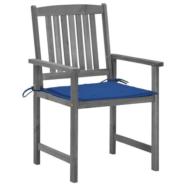 vidaXL Градински столове с възглавници, 4 бр, сиви, акация масив