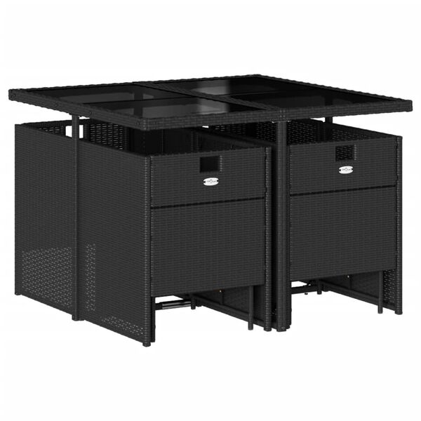 vidaXL Градински трапезен комплект възглавници 9 части черен полиратан