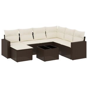 vidaXL Градински комплект с възглавници, 8 части, кафяв, полиратан